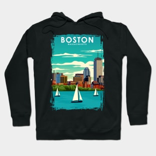 Boston Massachusetts Vintage Minimal Travel Poster Hoodie